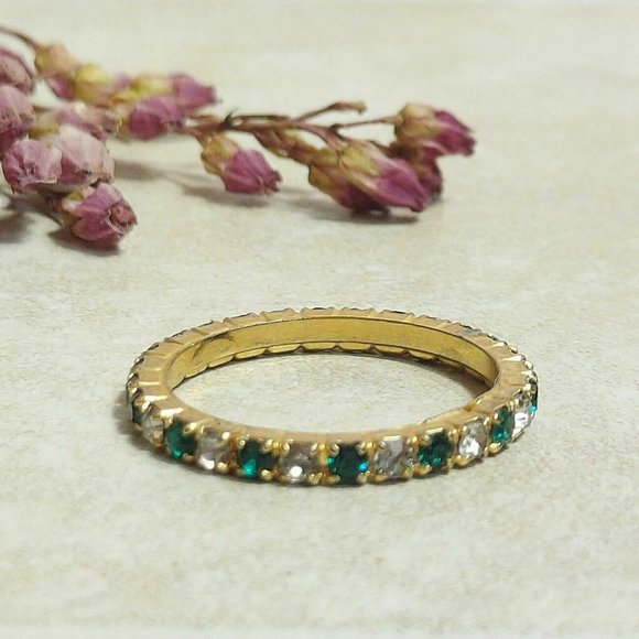 Eternity Infinite Ring Women Jewelry Green Gold Color Gift for Her Size 6 - Picture 1 of 11